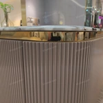 Luxury Marble-Top Coffee Table with Ribbed Wood Veneer and Gold Accents